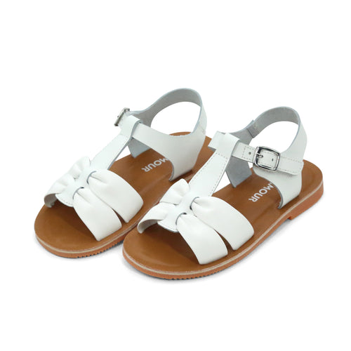L'Amour Girls Calista Vintage Inspired Ruched Leather Double Strap Sandal