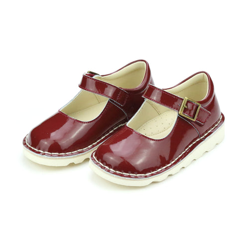 L'Amour Shoes- Girl's Toddler Patent Maroon Mary Jane - Morgan Wedge Flat
