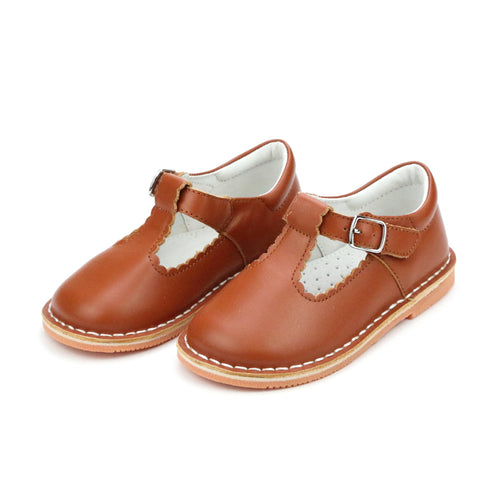 Toddler Girls Brown Cognac T-Strap - L'AMour Shoes - Selina Mary Jane