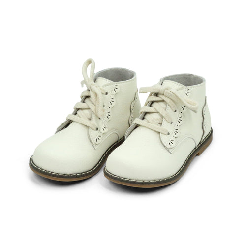 L'Amour Shoes - Bone White Toddler girl's Leather Lace Up Junie Boot