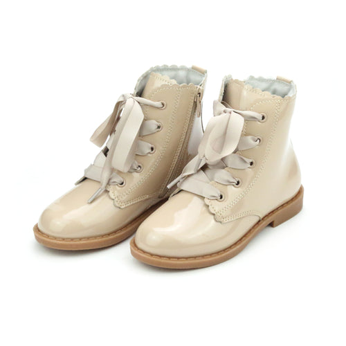 Toddler Girl's Combat Lace Up Boots - Nude tan color -  Josephine Boots L'Amour Shoes