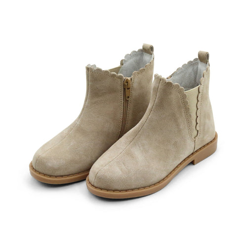 Nicola - Toddler Girl's Chelsea Sand Khaki Suede Leather Boot - L'Amour Shoes