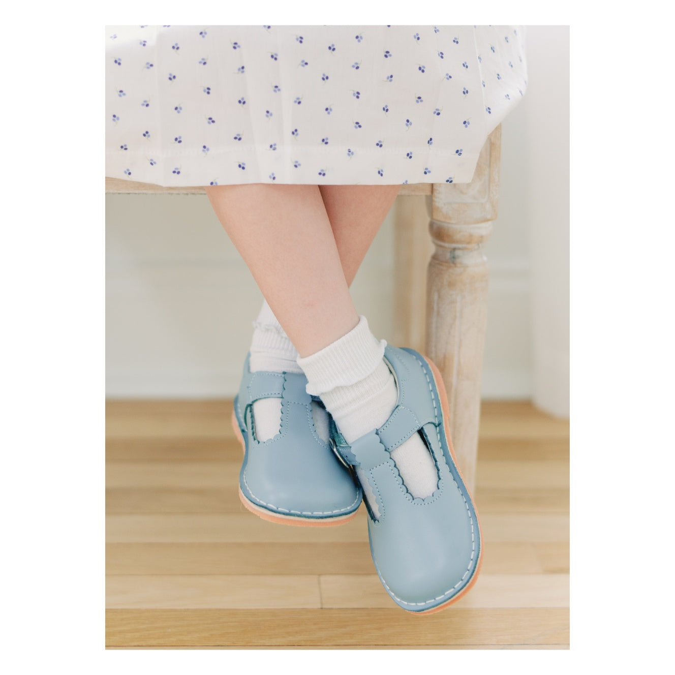 Toddler Girl's Dress Mary Jane Flat - Selina T-Strap in Dusty Blue - L'Amour Shoes