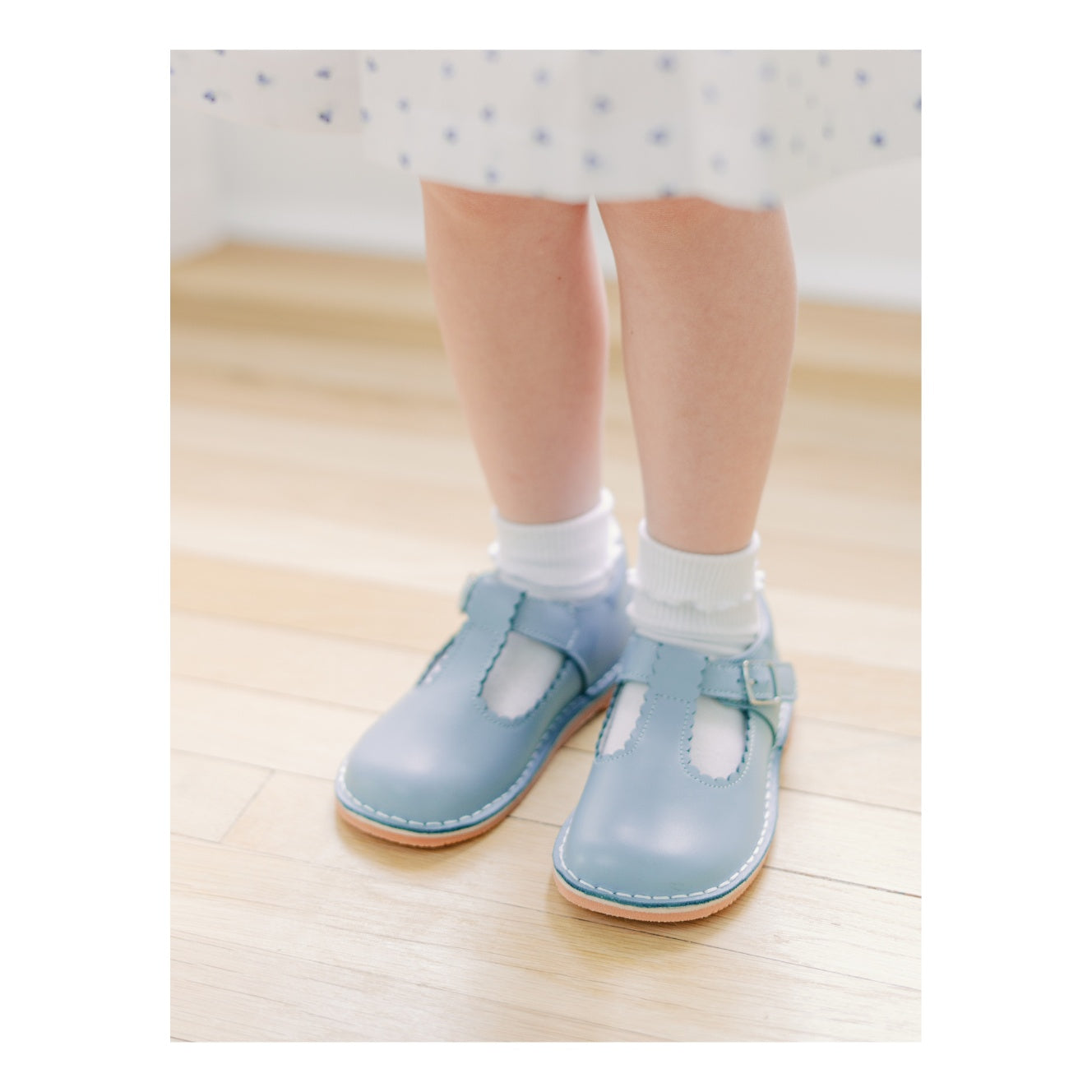 Toddler Girl's Dress Mary Jane Flat - Selina T-Strap in Dusty Blue - L'Amour Shoes