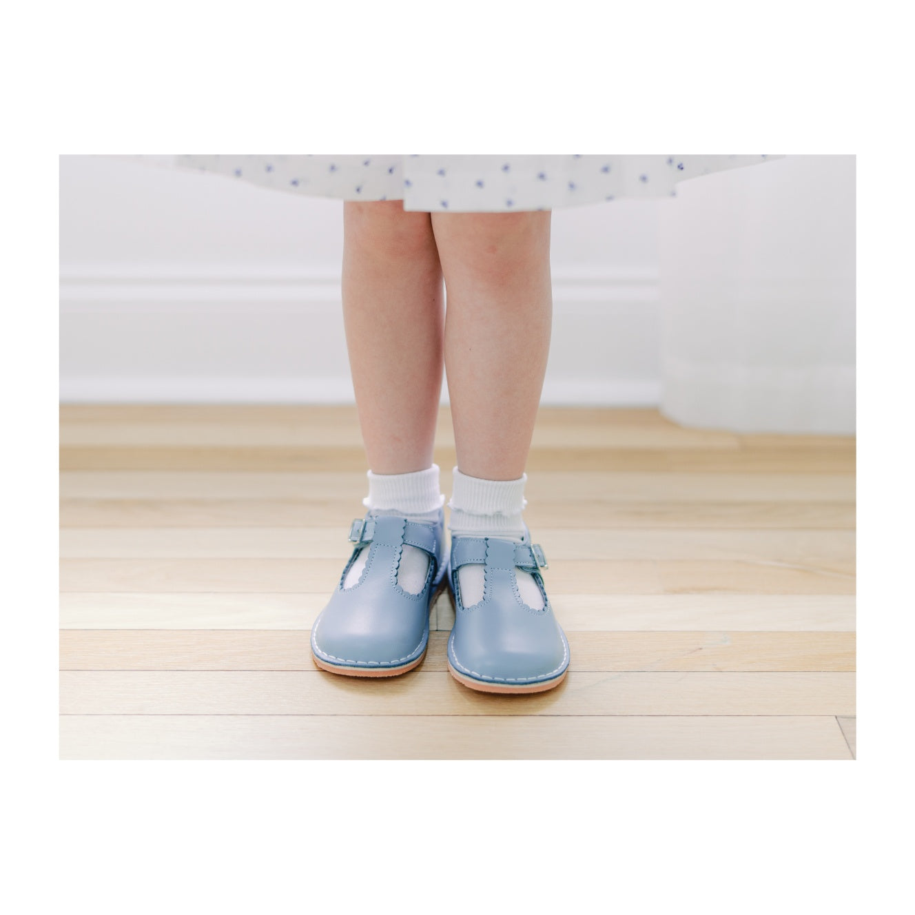 Toddler Girl's Dress Mary Jane Flat - Selina T-Strap in Dusty Blue - L'Amour Shoes