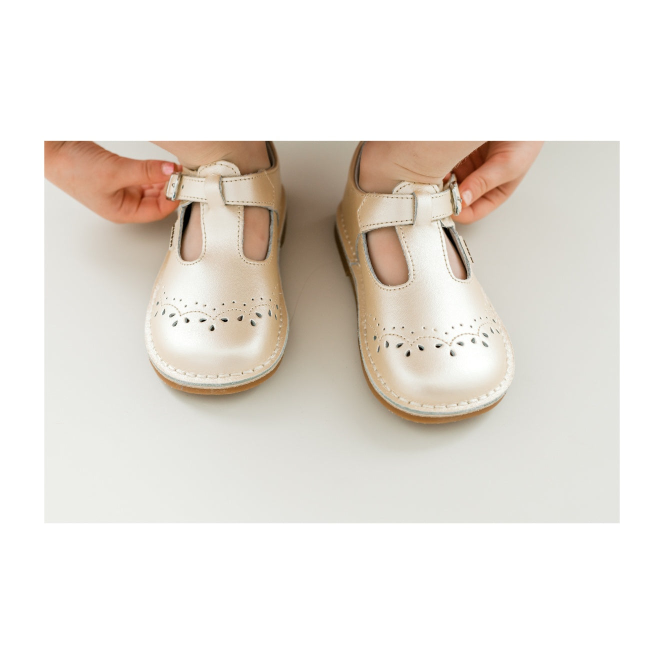 Toddler Girl's Leather Shoes - Ruthie Champagne T-Strap Stitch Down Mary Jane - lamourshoes.com
