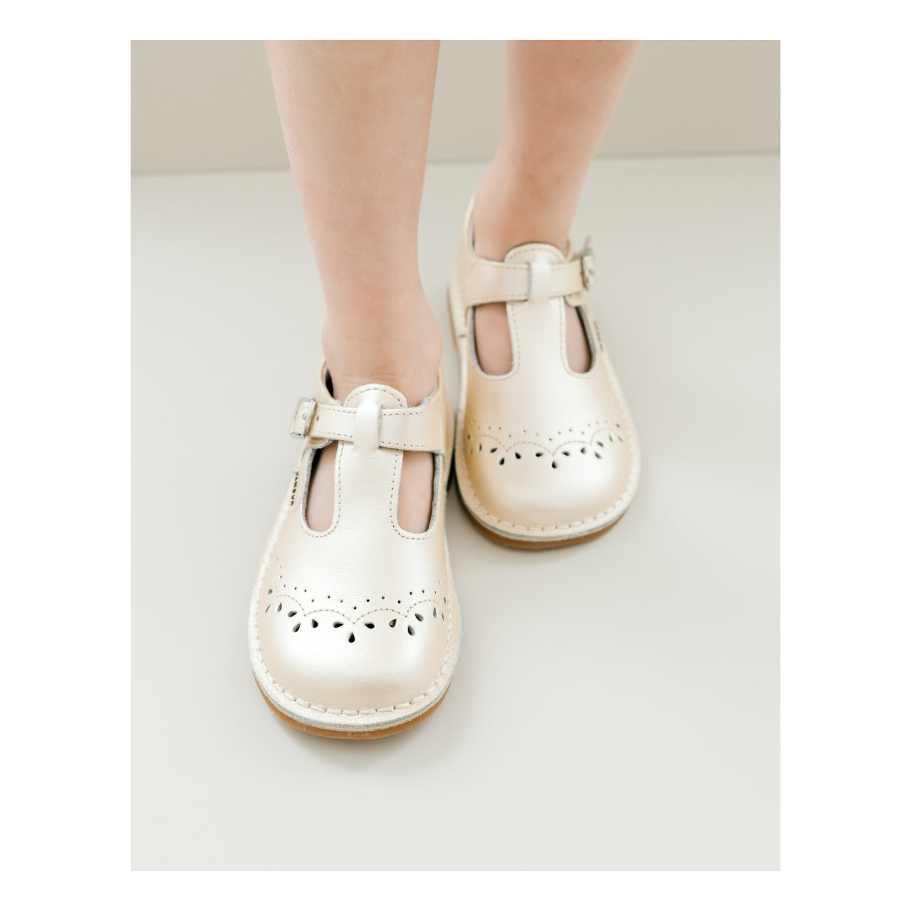 Toddler Girl's Leather Shoes - Ruthie Champagne T-Strap Stitch Down Mary Jane - lamourshoes.com