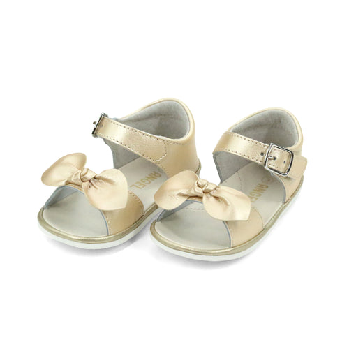 Angel Baby Girls Jolie Open Toe Bow Champagne Gold Leather Sandal (Baby) - First Walker - L'Amour