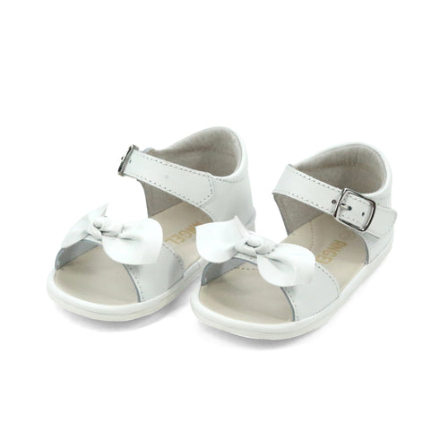 Angel Baby Girls Jolie Open Toe Bow White Leather Sandal (Baby) - First Walker - L'Amour