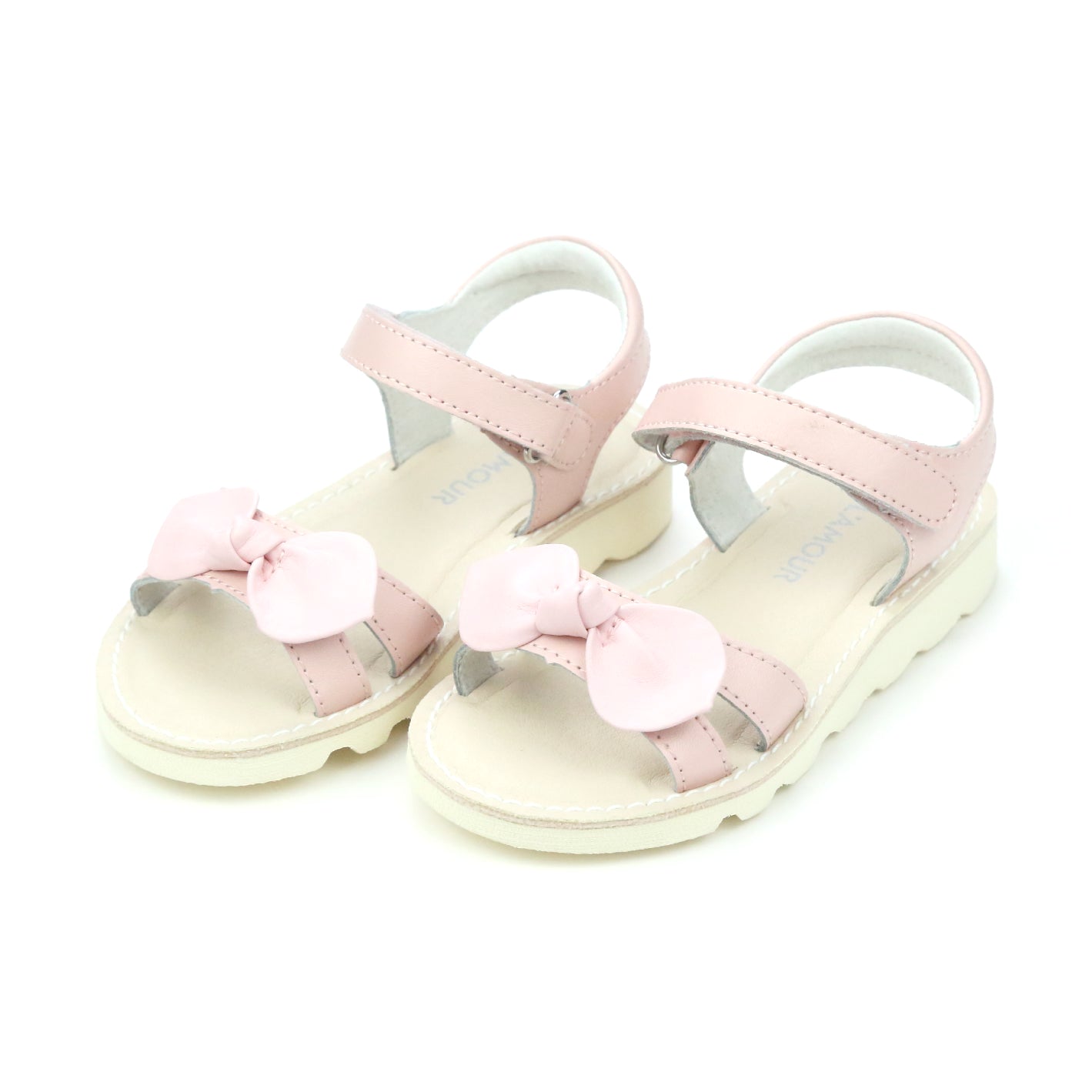 L'Amour Girls Leigh Knotted Bow Leather Open Toe Sandal – L'Amour