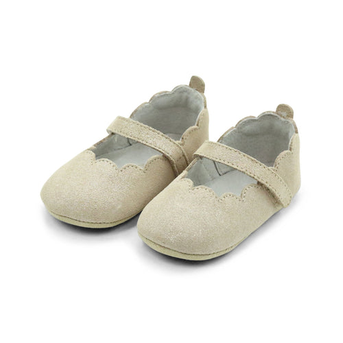 Mimi Baby Girls Champagne Shimmer Suede Scalloped Mary Jane Crib Shoe (Infant)