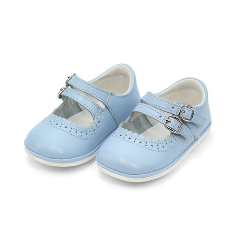 Elise Baby Girl's Bluebell Blue Leather Mary Jane - Angel Baby Shoes - L'Amour