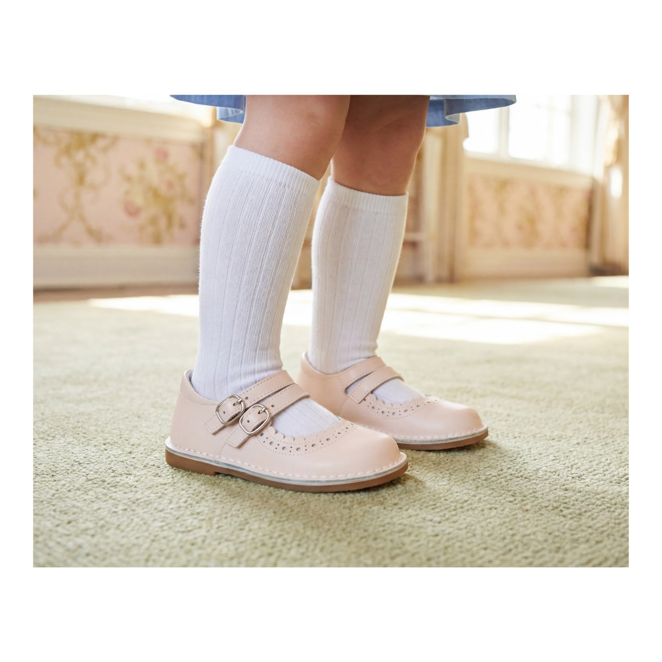 Tatiana Toddler Girl's Pale Pink Leather Double Velcro Strap Mary Jane - L'Amour Shoes