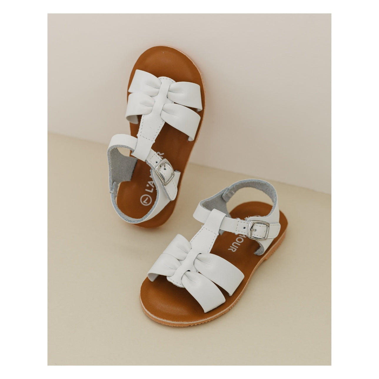 Toddler Girl's Sandal - L'Amour Calista Vintage Inspired Ruched Leather Double Strap Sandal White
