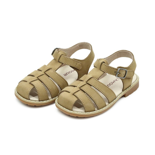 Toddler Boy's Nubuck Khaki Brown Leather Fisherman Sandal - Scott - L'Amour Shoes