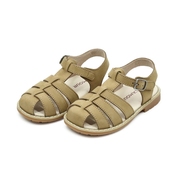 Toddler Boy's Nubuck Khaki Brown Leather Fisherman Sandal - Scott - L'Amour Shoes
