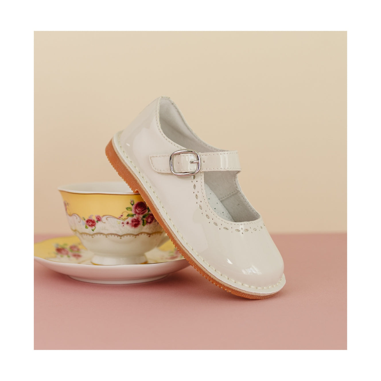 Toddler Girl's Easter Dress Shoe -  Alina Classic Patent Ivory Mary Jane - L'Amour Shoes