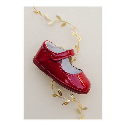 Baby Girl's Cara Patent Red Scalloped Mary Jane First Walker - Angel Baby Shoes