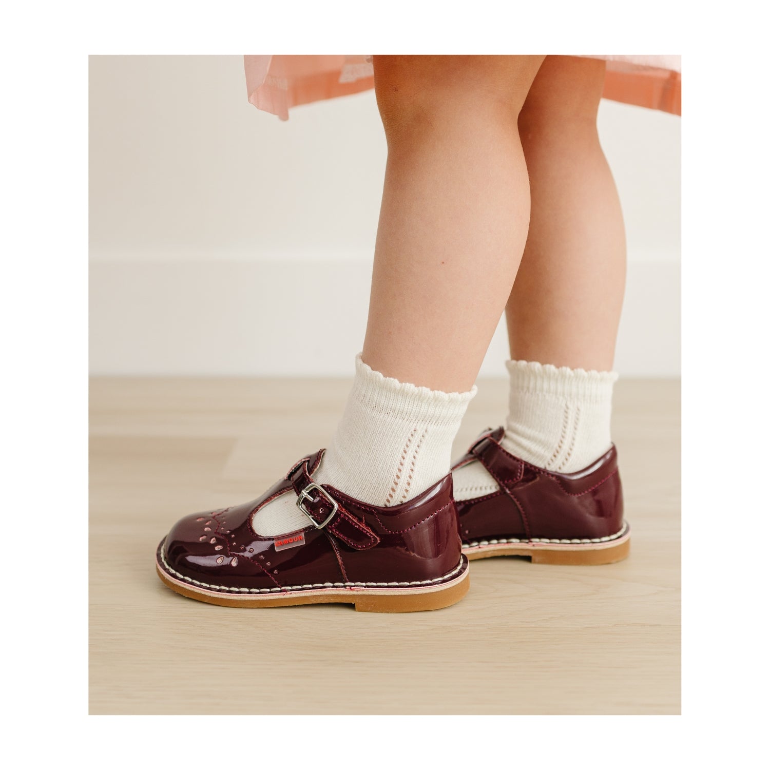 Ruthie Patent Burgundy T-Strap Stitch Down Mary Jane - lamourshoes.com - Toddler Girl's Shoes
