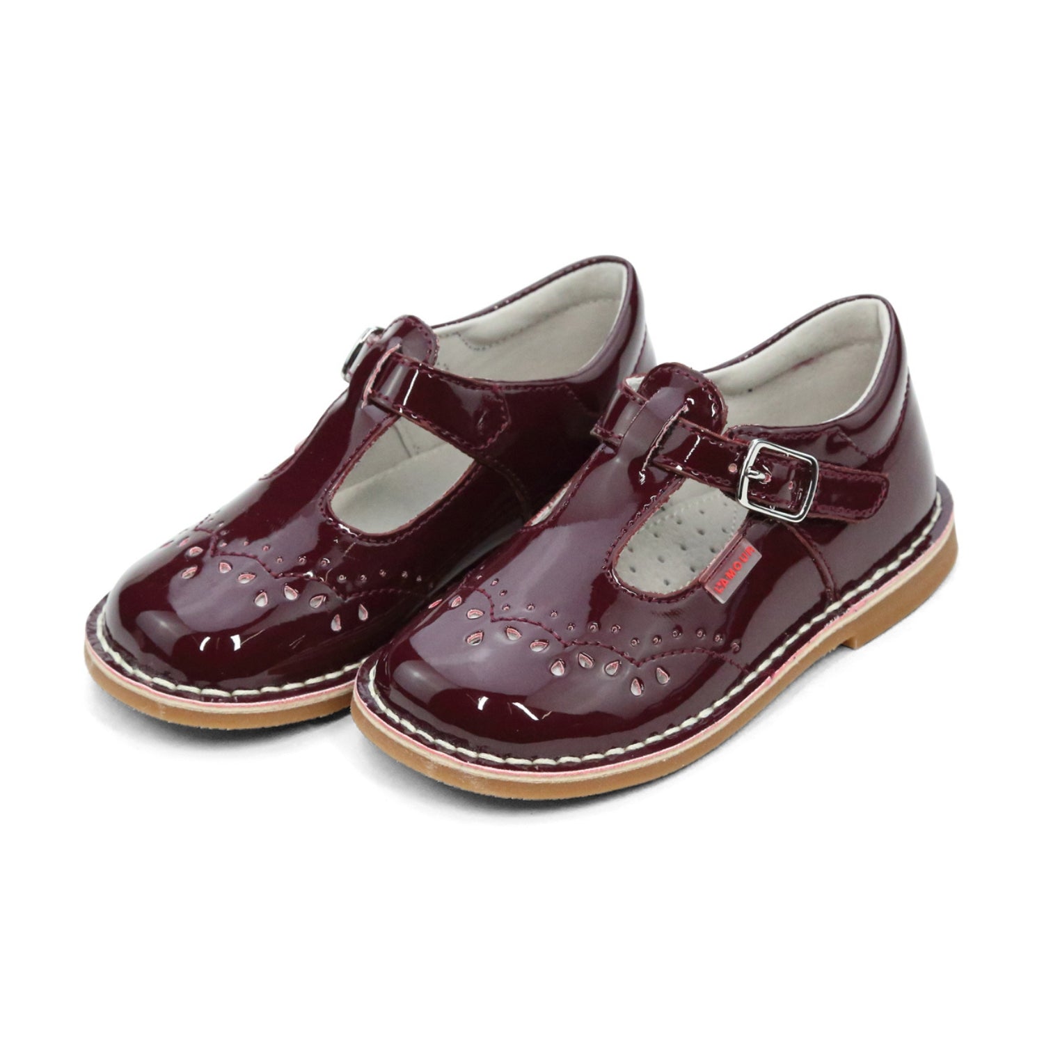 Ruthie Patent Burgundy T-Strap Stitch Down Mary Jane - lamourshoes.com - Toddler Girl's Shoes