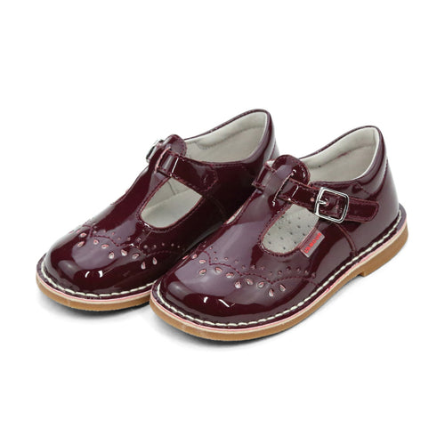 Ruthie Patent Burgundy T-Strap Stitch Down Mary Jane - lamourshoes.com - Toddler Girl's Shoes