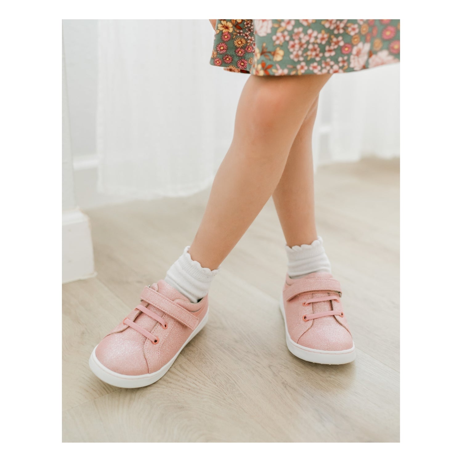 L'Amour Toddler Girls Natalie Metallic Pink Textile Playground Sneaker - Lamourshoes.com