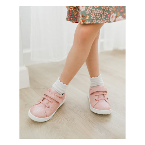 L'Amour Toddler Girls Natalie Metallic Pink Textile Playground Sneaker - Lamourshoes.com