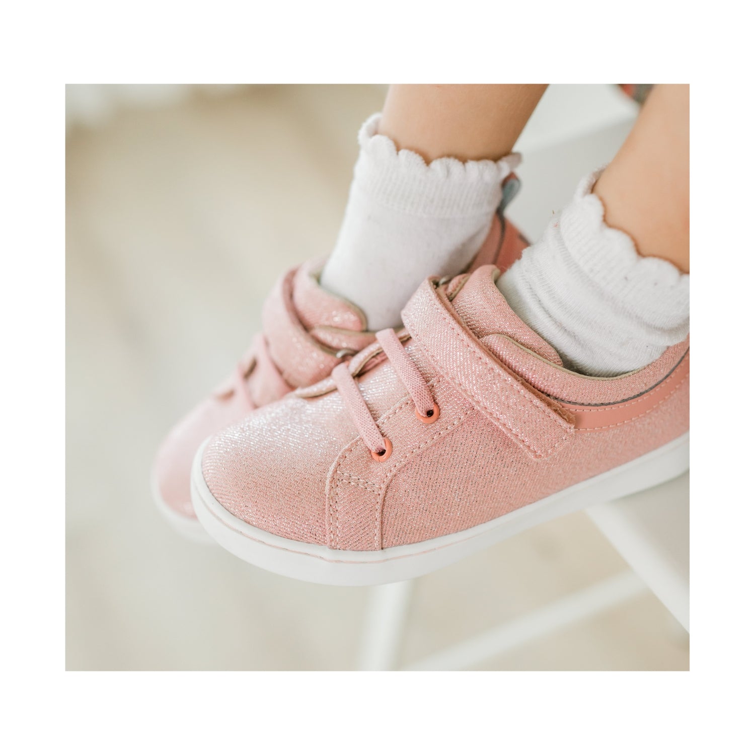L'Amour Toddler Girls Natalie Metallic Pink Textile Playground Sneaker - Lamourshoes.com