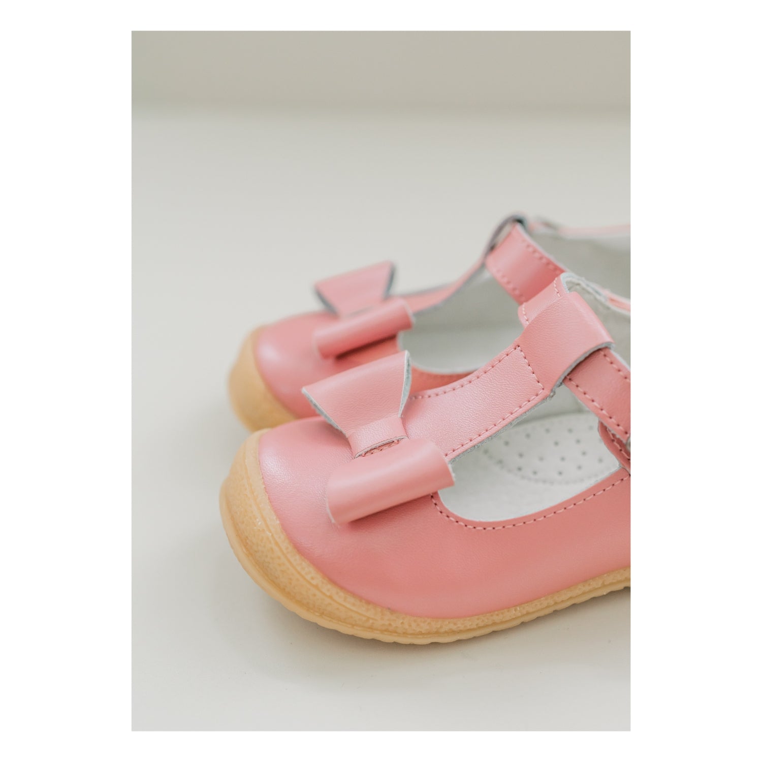 Emma Toddler Girl's Bow T-Strap Leather Mary Jane - Rose - L'Amour Shoes