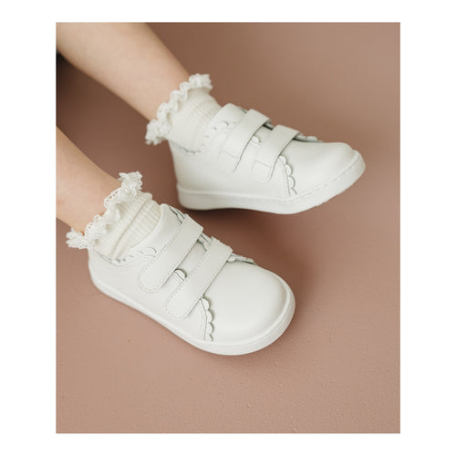 Toddler Girl's White Double Strap Tennis Sneaker - Caroline - L'Amour Shoes
