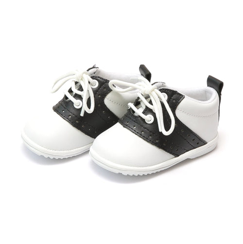 Angel Baby Boy's Austin Black Leather Saddle Oxford Shoe (Baby) - Lamourshoes.com