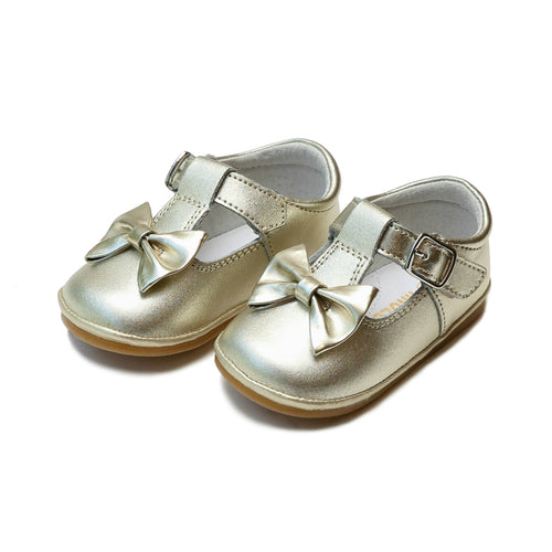 Minnie Bow Gold Leather Mary Jane (Baby) - Angel Baby Shoes