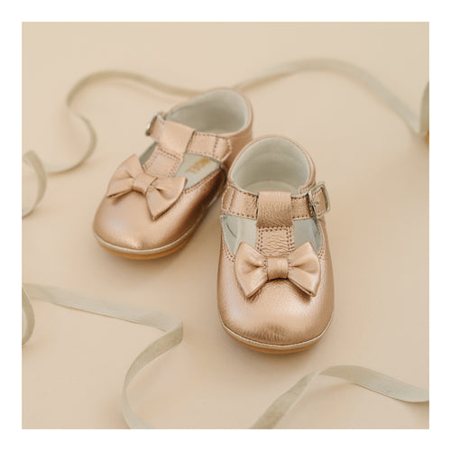 Minnie Bow Rosegold Baby Leather Mary Jane (Baby) - Angel Baby Shoes