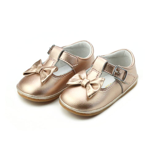Minnie Bow Rosegold Baby Leather Mary Jane (Baby) - Angel Baby Shoes