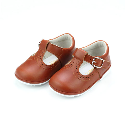 Frances Cognac T-Strap Perforated Mary Jane