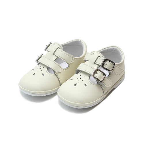 Hattie Double Buckle Ecru Leather Mary Jane (Baby) - L'Amour Shoes Angel Baby Shoes