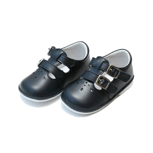 Hattie Double Buckle Navy Leather Mary Jane (Baby) - L'Amour Shoes Angel Baby Shoes