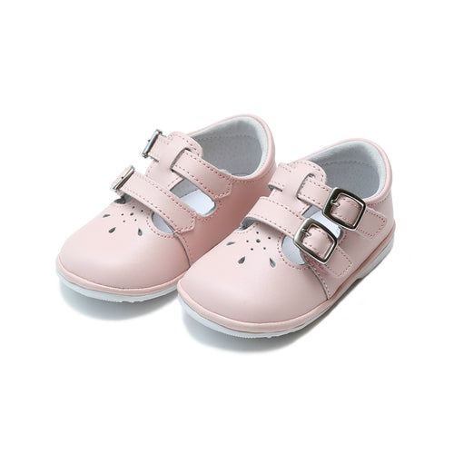 Hattie Double Buckle Pink Leather Mary Jane (Baby) - L'Amour Shoes Angel Baby Shoes