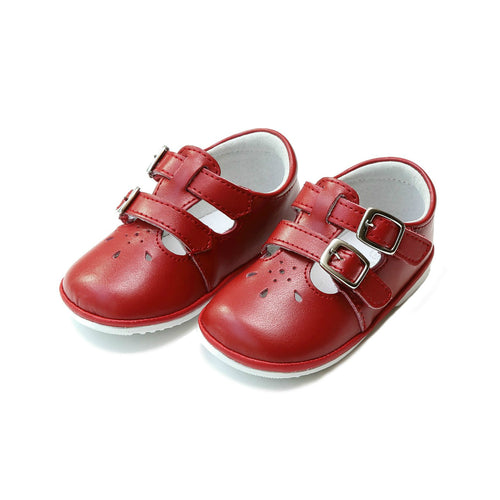 Hattie Double Buckle Red Leather Mary Jane (Baby) - L'Amour Shoes Angel Baby Shoes