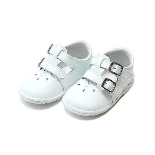 White Hattie Double Buckle White Leather Mary Jane (Baby) - L'Amour Shoes Angel Baby Shoes