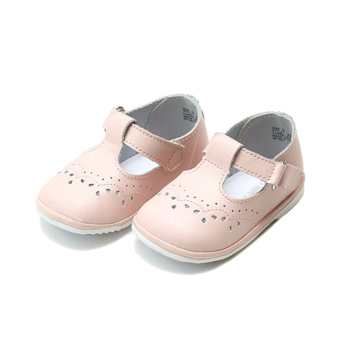 Birdie Pink Leather T-Strap Stitched Mary Jane (Baby) - Angel Baby Shoes