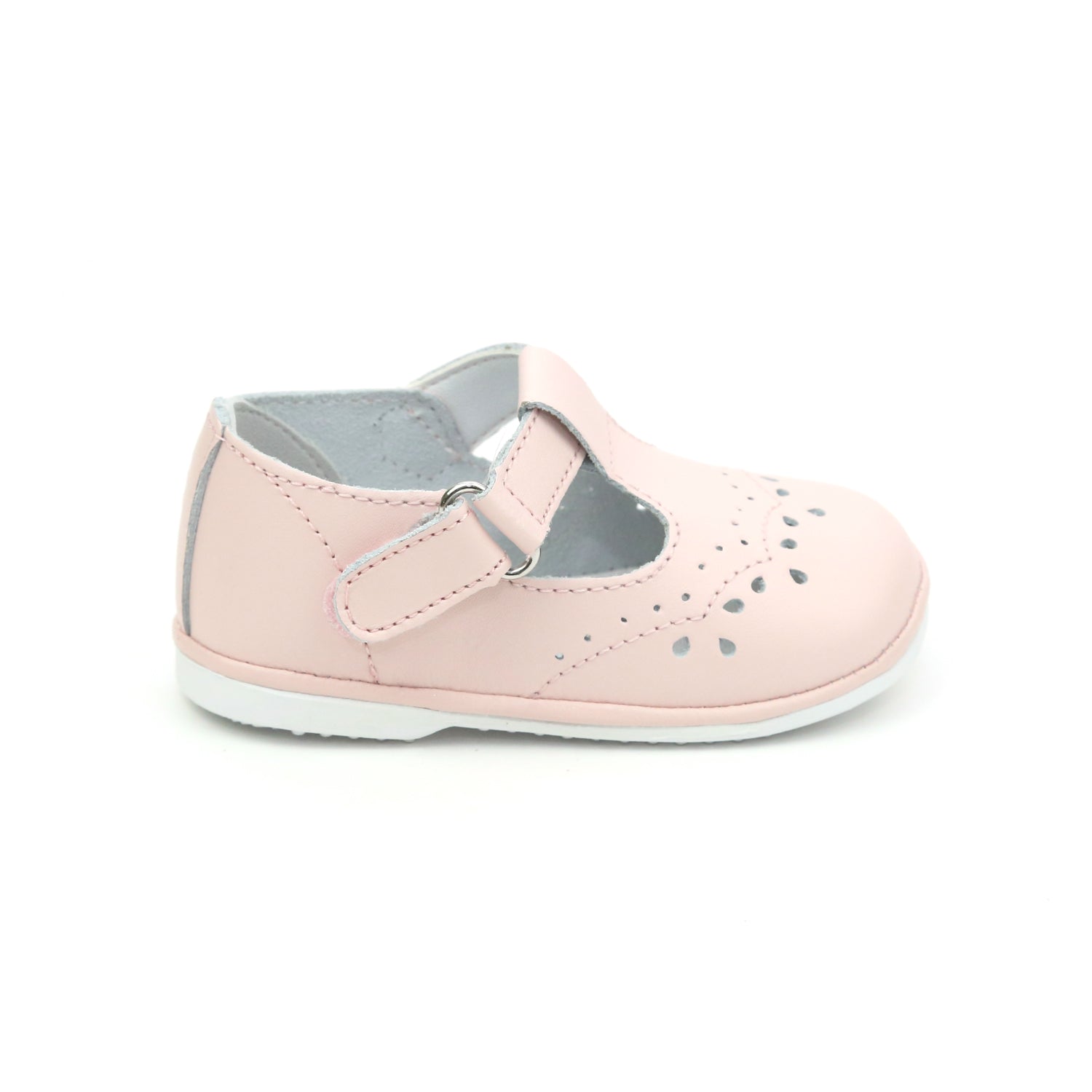 Soft Leather T-Strap Shoes for Baby Girls, Designed for Crawling Pink Medium Solid
