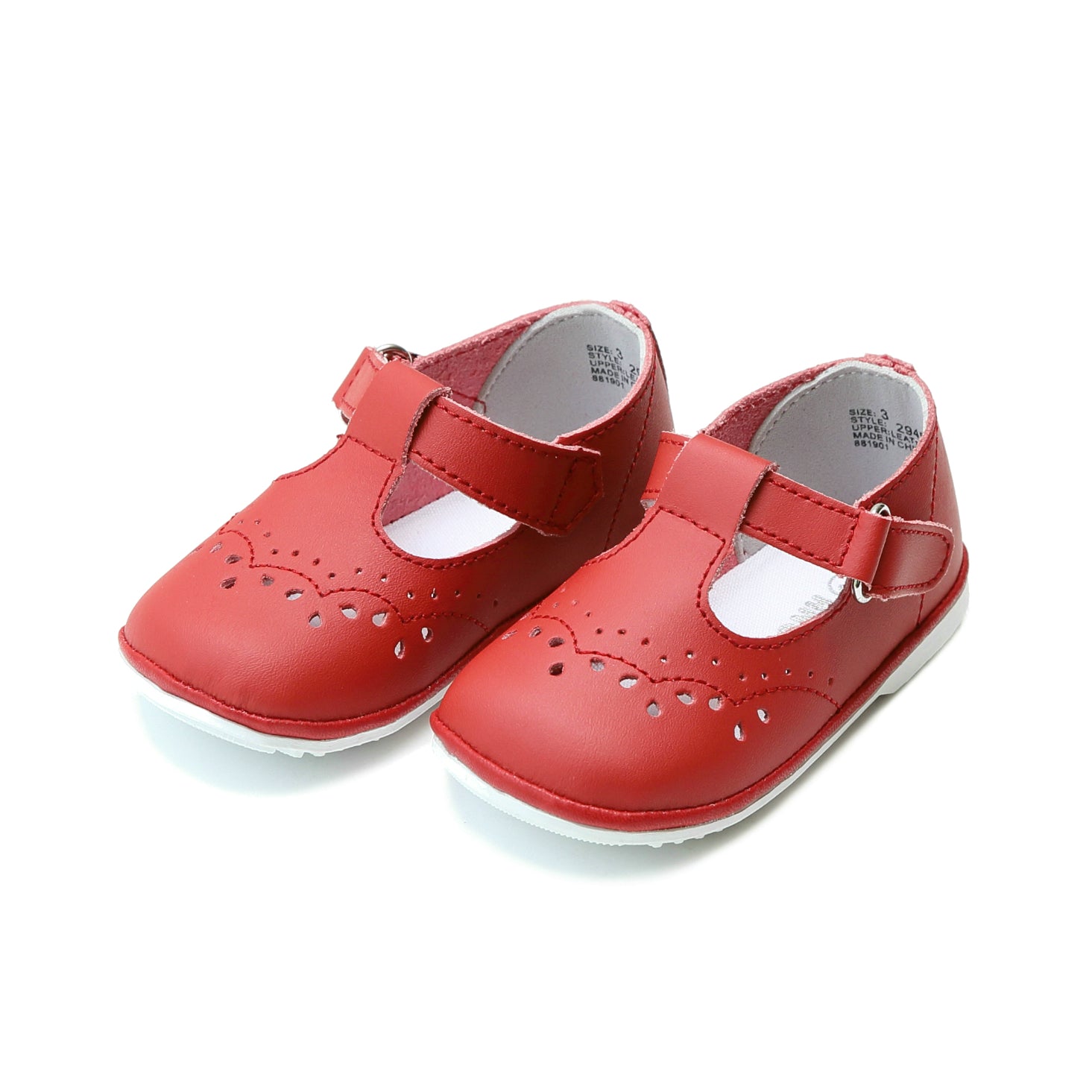 Angel Baby Girls Birdie Leather T-Strap Stitched Mary Jane – L