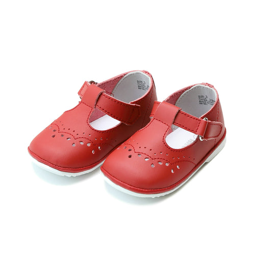 Birdie Red Leather T-Strap Stitched Mary Jane (Baby) - Angel Baby Shoes