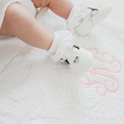 Rosalie White Heart Crib Mary Jane (Infant) - Lamourshoes.com