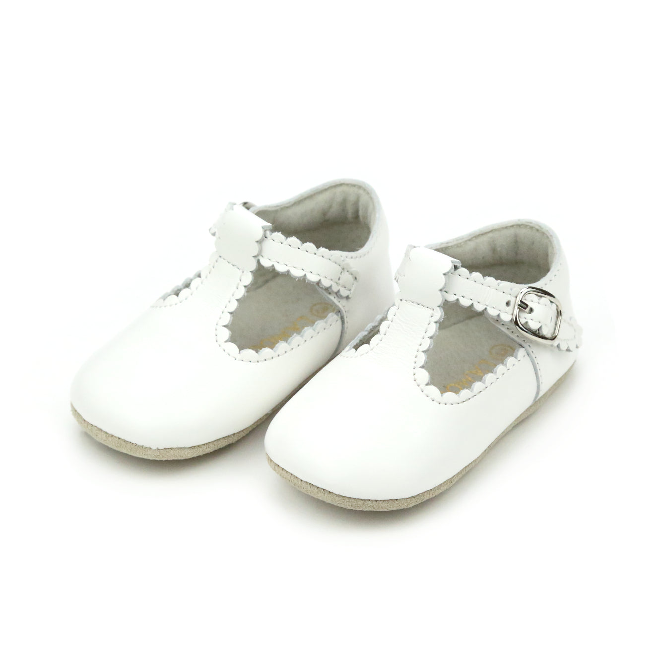 Elodie Girls Napa Leather Scalloped T-Strap Mary Jane Crib Shoe