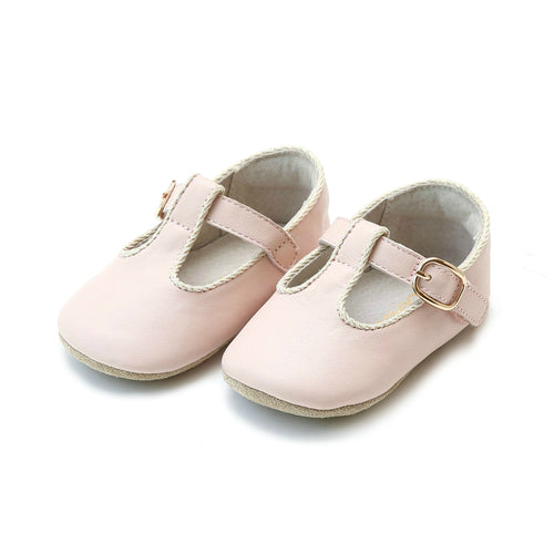 Evie Napa Leather Girls Pink T-Strap Mary Jane Crib Shoe (Infant) - L'Amour Shoes