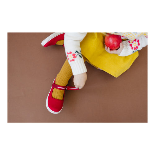Easy On Velcro Girls Red School Canvas  Mary Janes