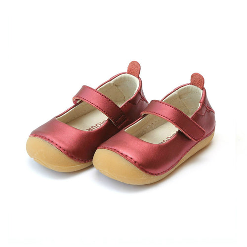 L'Amour Girls Emily Metallic Red Leather Sporty Mary Jane - Lamourshoes.com