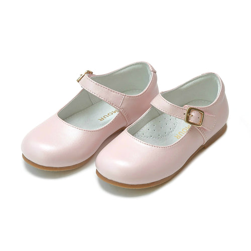 Rebecca Special Occasion Pearlized Pink Leather Flat - L'Amour Shoes